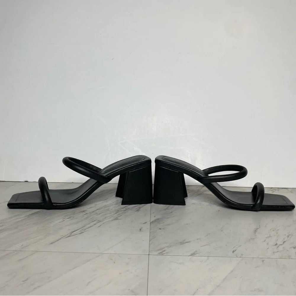 New! Free People Parker Double Strap Square Toe Black Leather Heeled Sandal 41